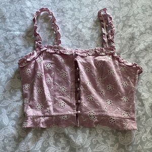 Astr the label pink ruffle crochet top size M